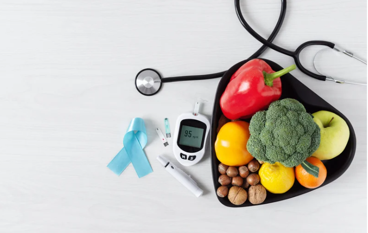 vegetables with black plate and medical tools
